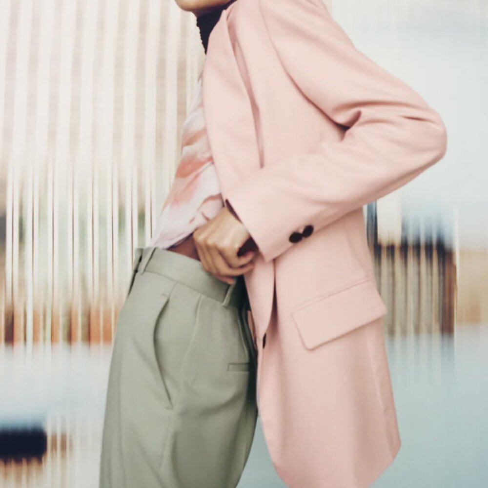 NEW Dusty Pink XS Buttoned Tailored Blazer Jacket one-breasted